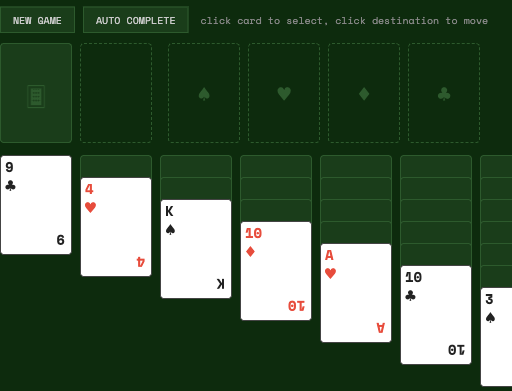 Solitaire game screenshot — Klondike card layout
