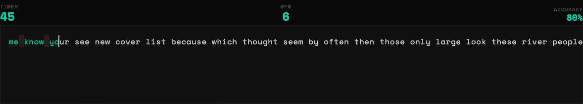 Typing Test game screenshot — text passage with live WPM counter